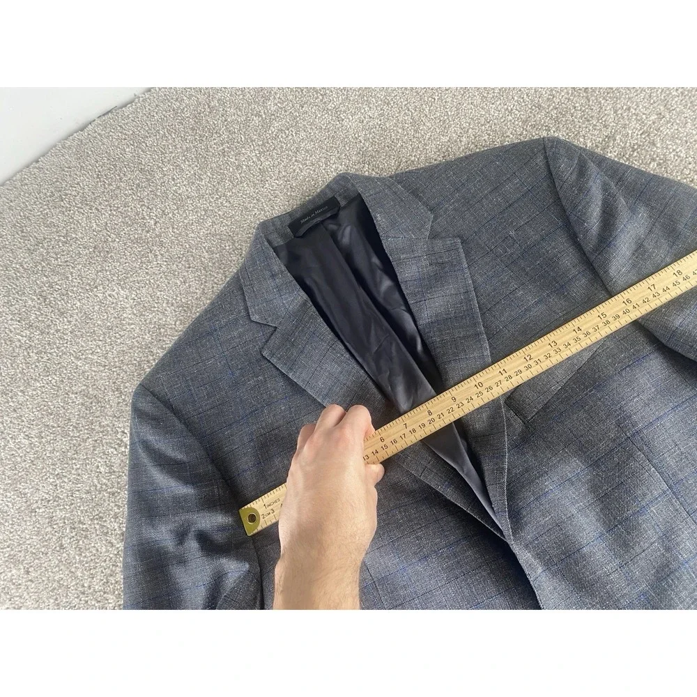 Lauren Ralph Lauren Gray/Blue Window Pane Blazer Mens 44R Wool/Silk/Linen Preppy